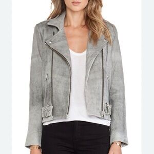 IRO Jova Suede Leather Biker Jacket • Size 36 • Gray • Moto Jacket